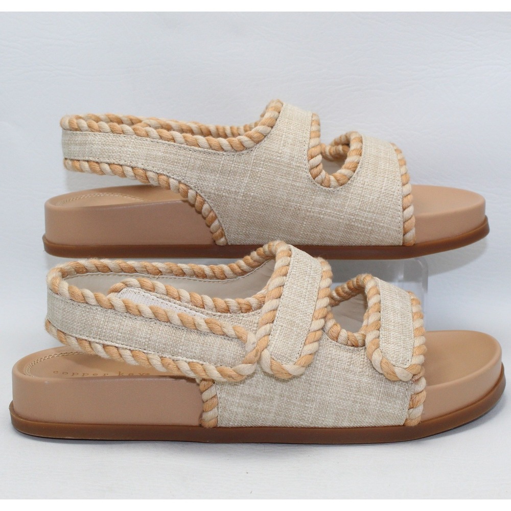 Copper Key Womens Linen Rope Trim Platform Sandals Beige Tan Strappy 9.5M - Picture 4 of 8